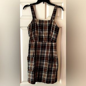 Black and Brown Plaid Cotton Overall Dress